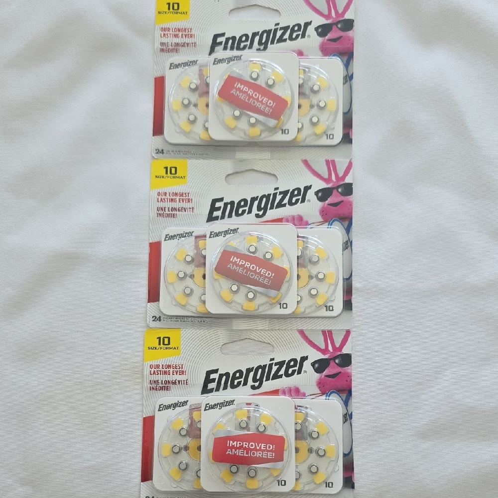 Hearing Aid Batteries - Energizer Silver Size 10. Three 24 count Packs. New